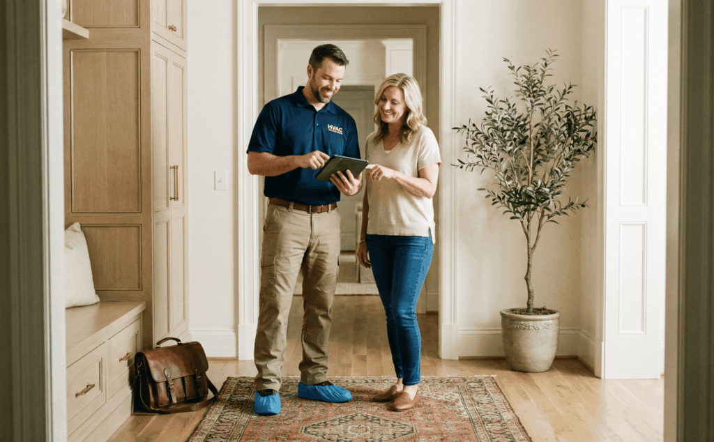 HVAC contractor consulting with a homeowner in Etobicoke.